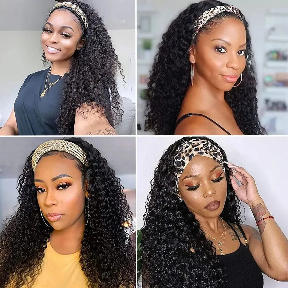 Deep Wave Human Hair Glueless Curly Easy to Wear Go Headband Wig