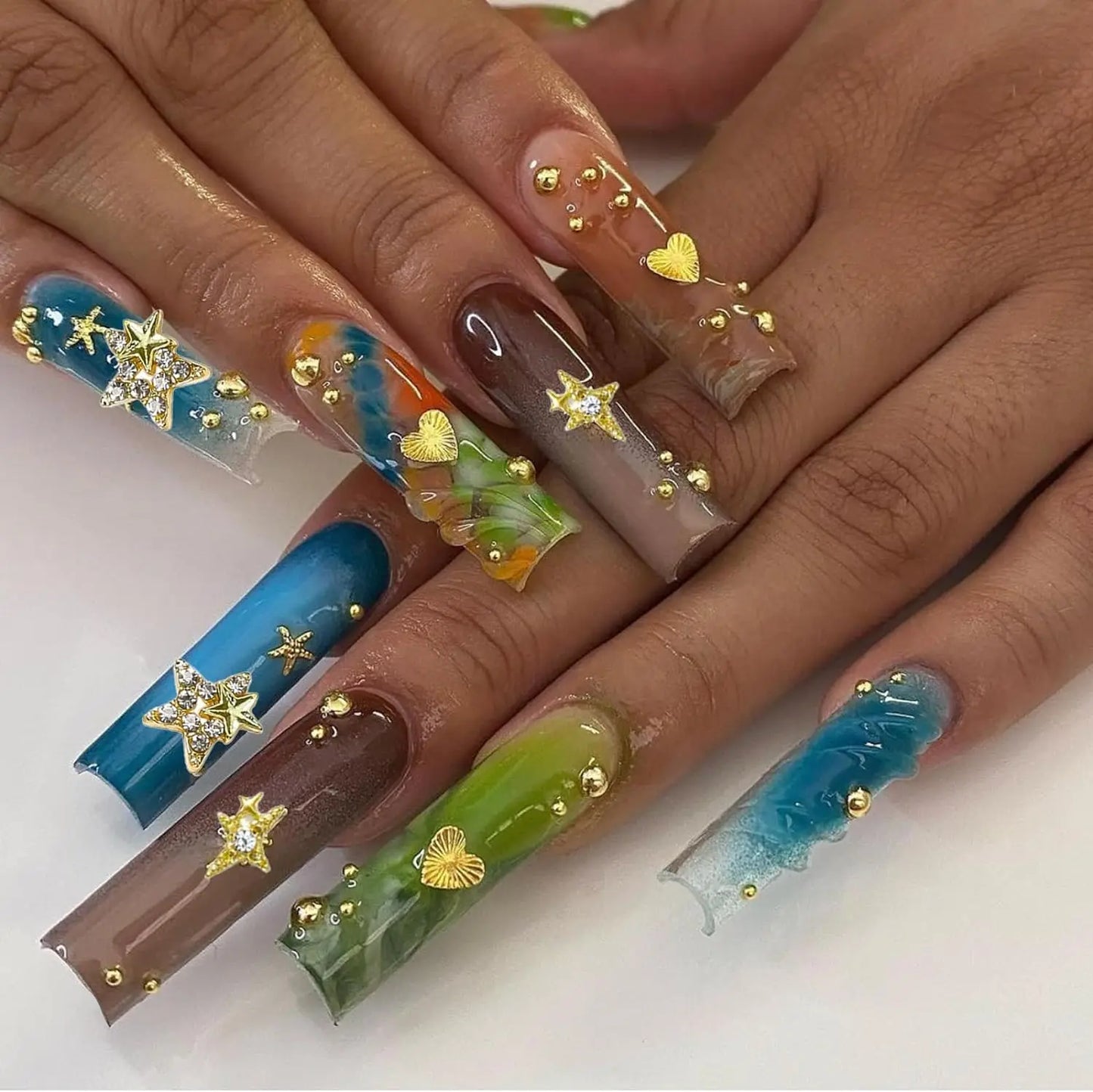 124PCS Star 3D Nail Charms for Acrylic Nails, Gold Alloy Nail Gems Starburst Nail Accessories, Nail Rhinestones for Nail Art
