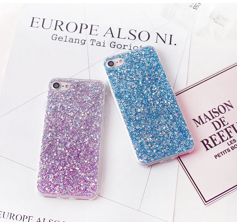 Silicone Bling Powder Soft Case For iPhone 15 14 Plus 13 12 11 Pro Max SE 2 6 6S 7 8 Plus XS Max XR X Shiny Glitter Phone Cover