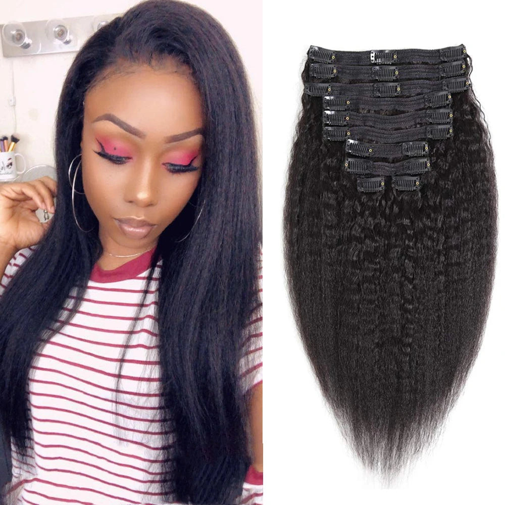Extensiones de cabello humano Afro Kinky Straight con clip, 120 g/juego (se recomiendan 2 juegos)