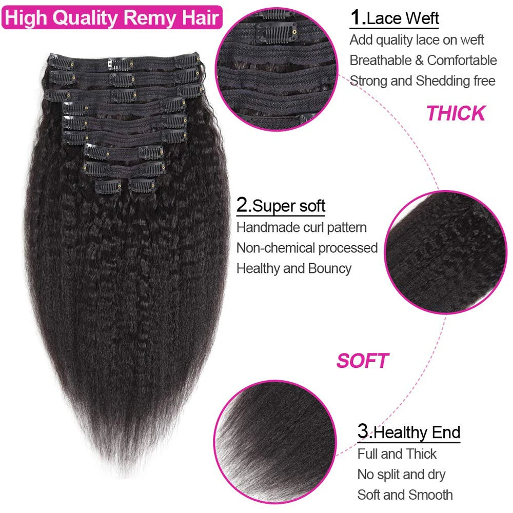 Extensiones de cabello humano Afro Kinky Straight con clip, 120 g/juego (se recomiendan 2 juegos)