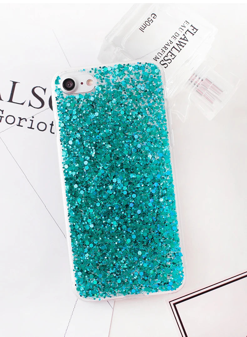 Silicone Bling Powder Soft Case For iPhone 15 14 Plus 13 12 11 Pro Max SE 2 6 6S 7 8 Plus XS Max XR X Shiny Glitter Phone Cover