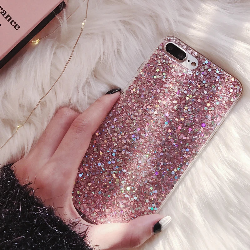 Silicone Bling Powder Soft Case For iPhone 15 14 Plus 13 12 11 Pro Max SE 2 6 6S 7 8 Plus XS Max XR X Shiny Glitter Phone Cover