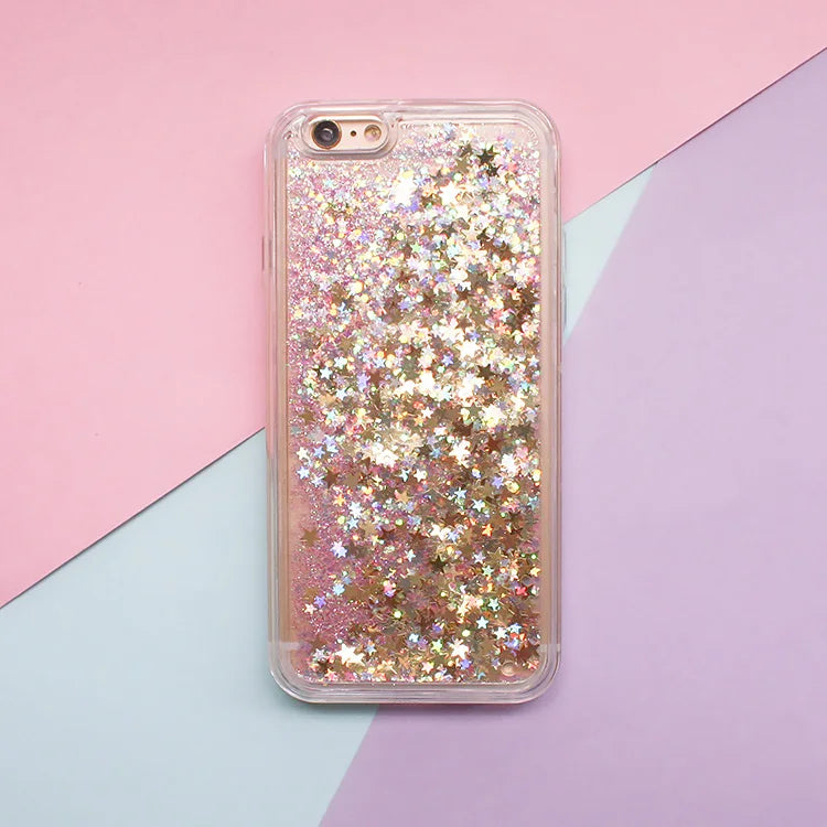 Glitter Stars Liquid Quicksand Coque For iPhone case 11 12 13 14 15 Pro Max X XR XS 7 8 Plus SE 2022 bumper Silicone Back Cover