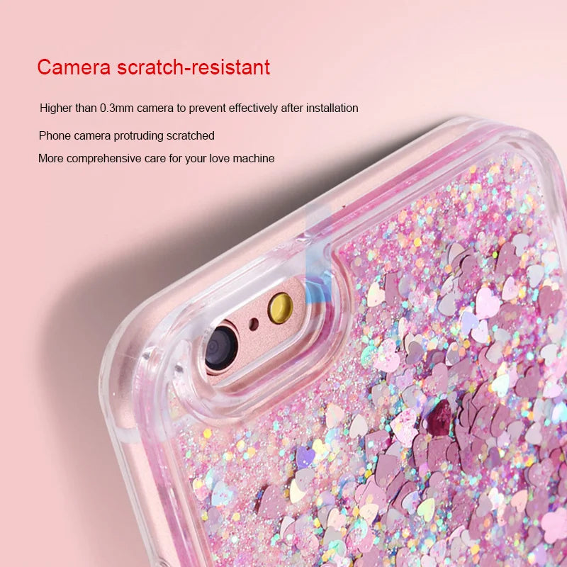 Love Heart Glitter Case For iphone 15 14 13 12 11 Pro Max X XR XS MAX 7 8 Plus SE 2 Coque Liquid Quicksand Bling Sequins Cover
