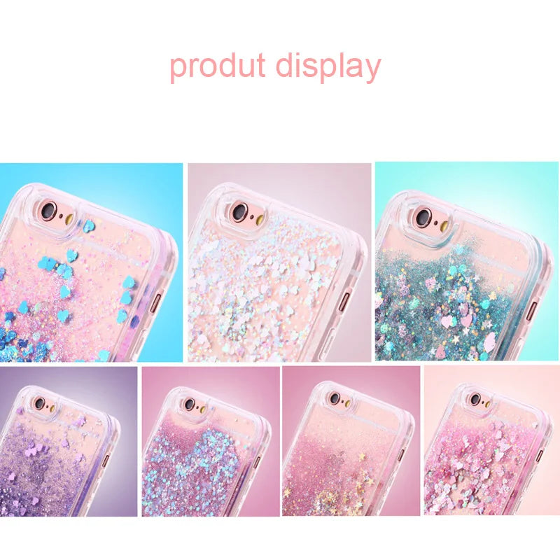 Love Heart Glitter Case For iphone 15 14 13 12 11 Pro Max X XR XS MAX 7 8 Plus SE 2 Coque Liquid Quicksand Bling Sequins Cover