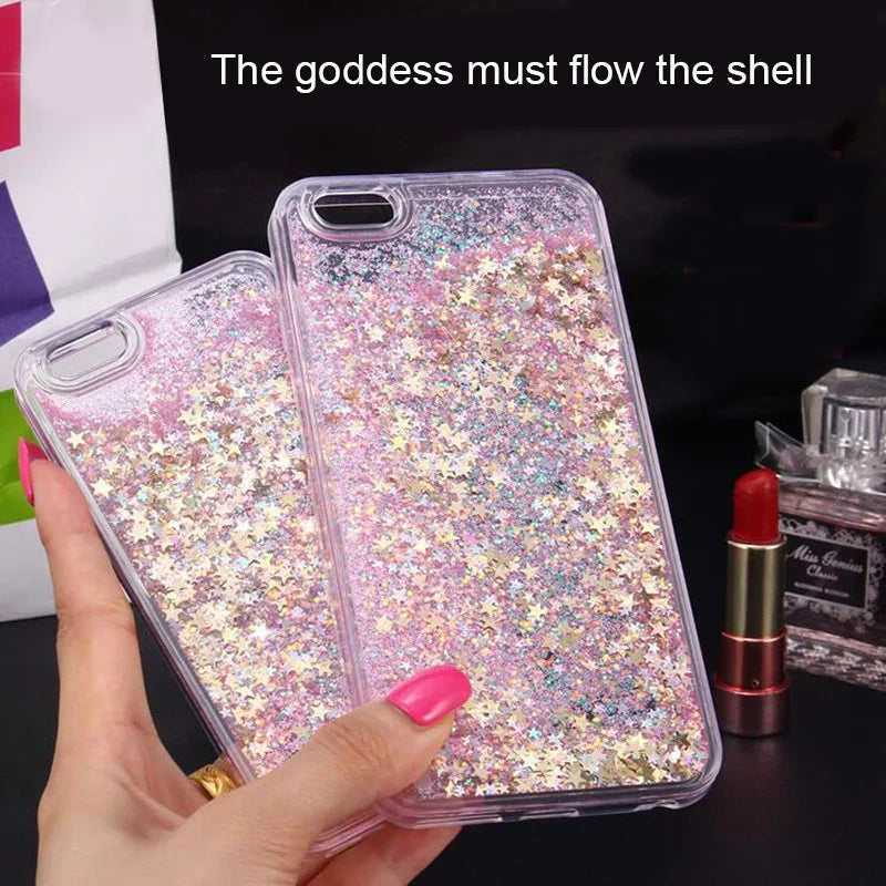Glitter Stars Liquid Quicksand Coque For iPhone case 11 12 13 14 15 Pro Max X XR XS 7 8 Plus SE 2022 bumper Silicone Back Cover