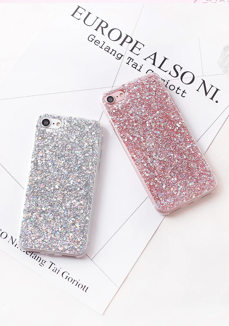 Silicone Bling Powder Soft Case For iPhone 15 14 Plus 13 12 11 Pro Max SE 2 6 6S 7 8 Plus XS Max XR X Shiny Glitter Phone Cover