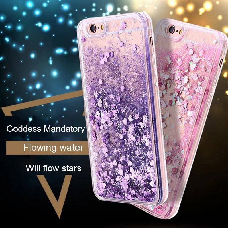 Glitter Stars Liquid Quicksand Coque For iPhone case 11 12 13 14 15 Pro Max X XR XS 7 8 Plus SE 2022 bumper Silicone Back Cover