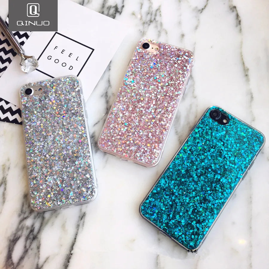 Silicone Bling Powder Soft Case For iPhone 15 14 Plus 13 12 11 Pro Max SE 2 6 6S 7 8 Plus XS Max XR X Shiny Glitter Phone Cover