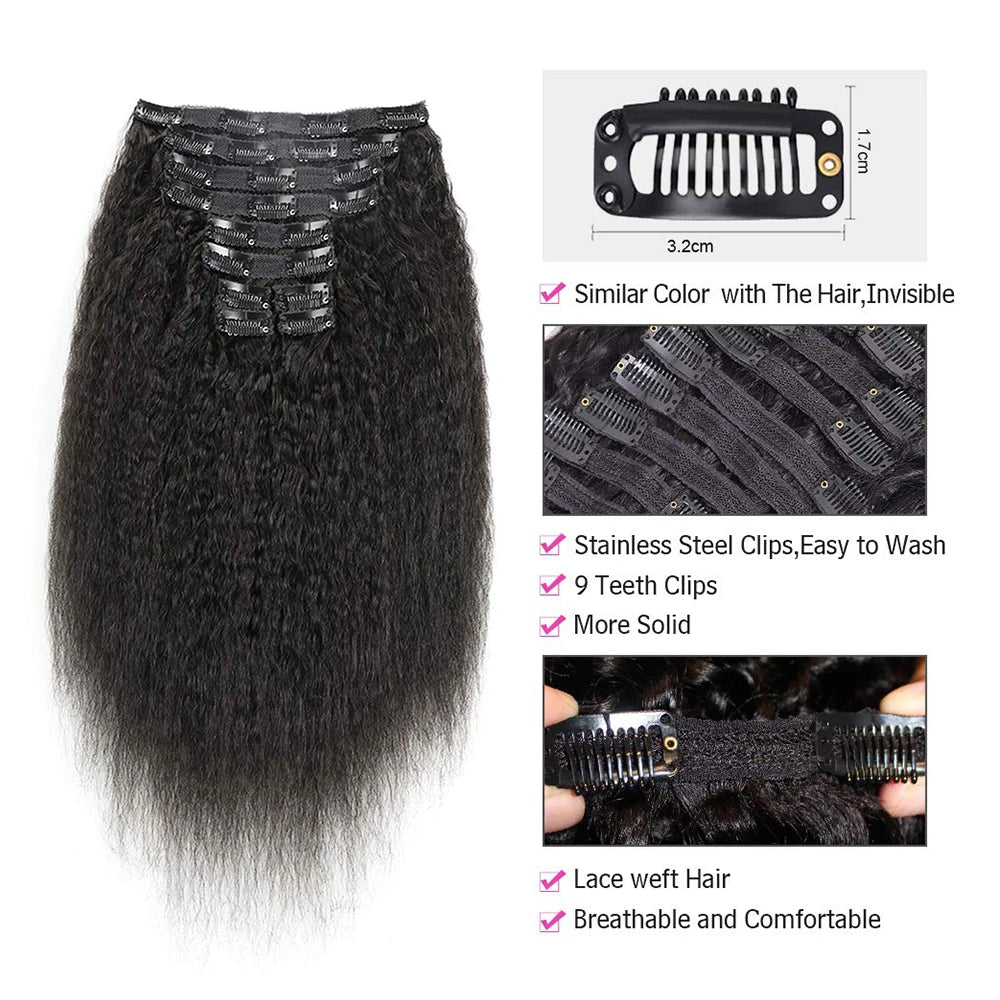 Extensiones de cabello humano Afro Kinky Straight con clip, 120 g/juego (se recomiendan 2 juegos)