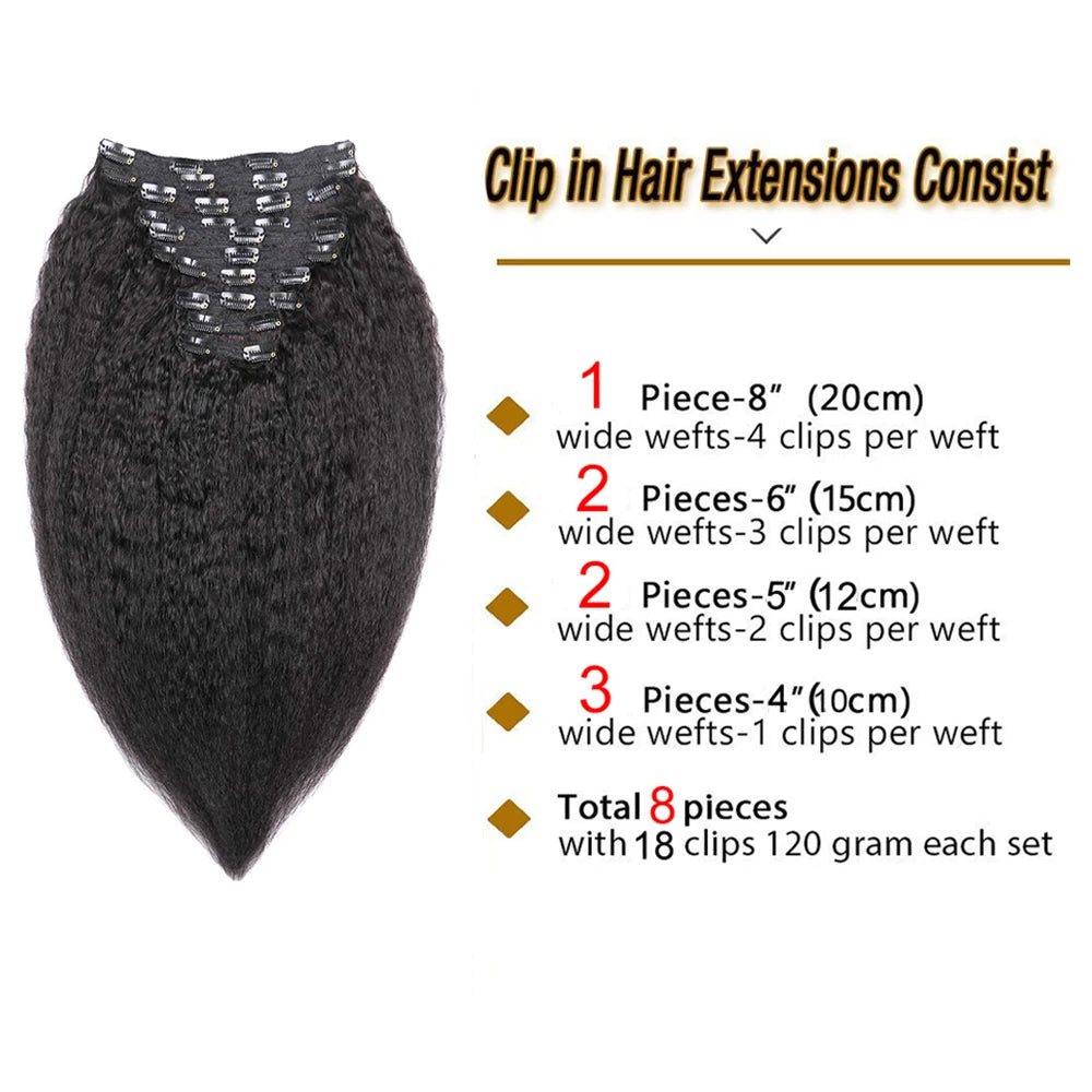 Extensiones de cabello humano Afro Kinky Straight con clip, 120 g/juego (se recomiendan 2 juegos)