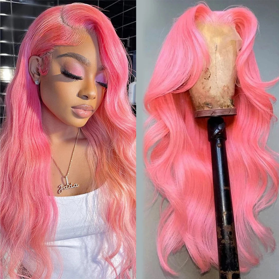 Light Pink Lace Front Wig Human Hair Wigs Body WAVE