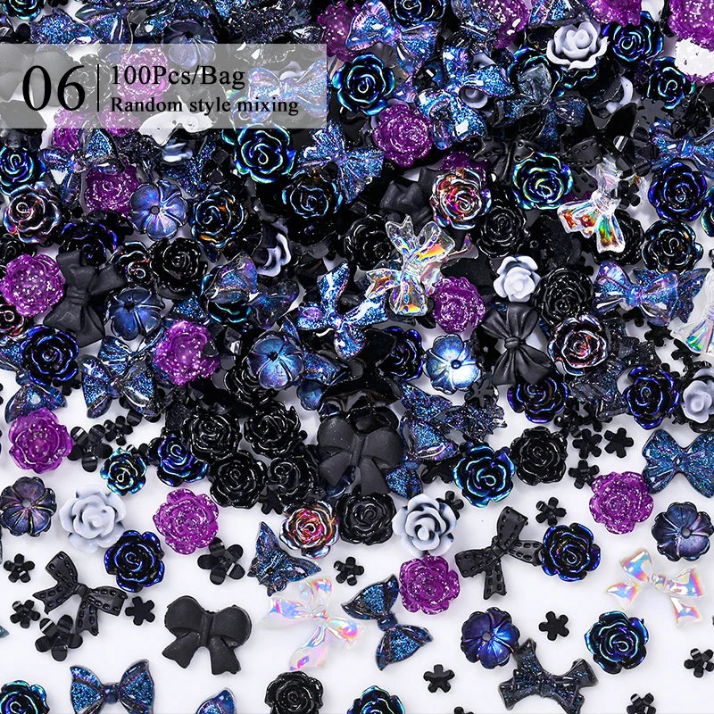 1Bag Mixed Colorful Jelly Ribbon Bowknot Nail Art Charm 3D Transparent Candy Colorful Nail Decoration DIY Nail Parts