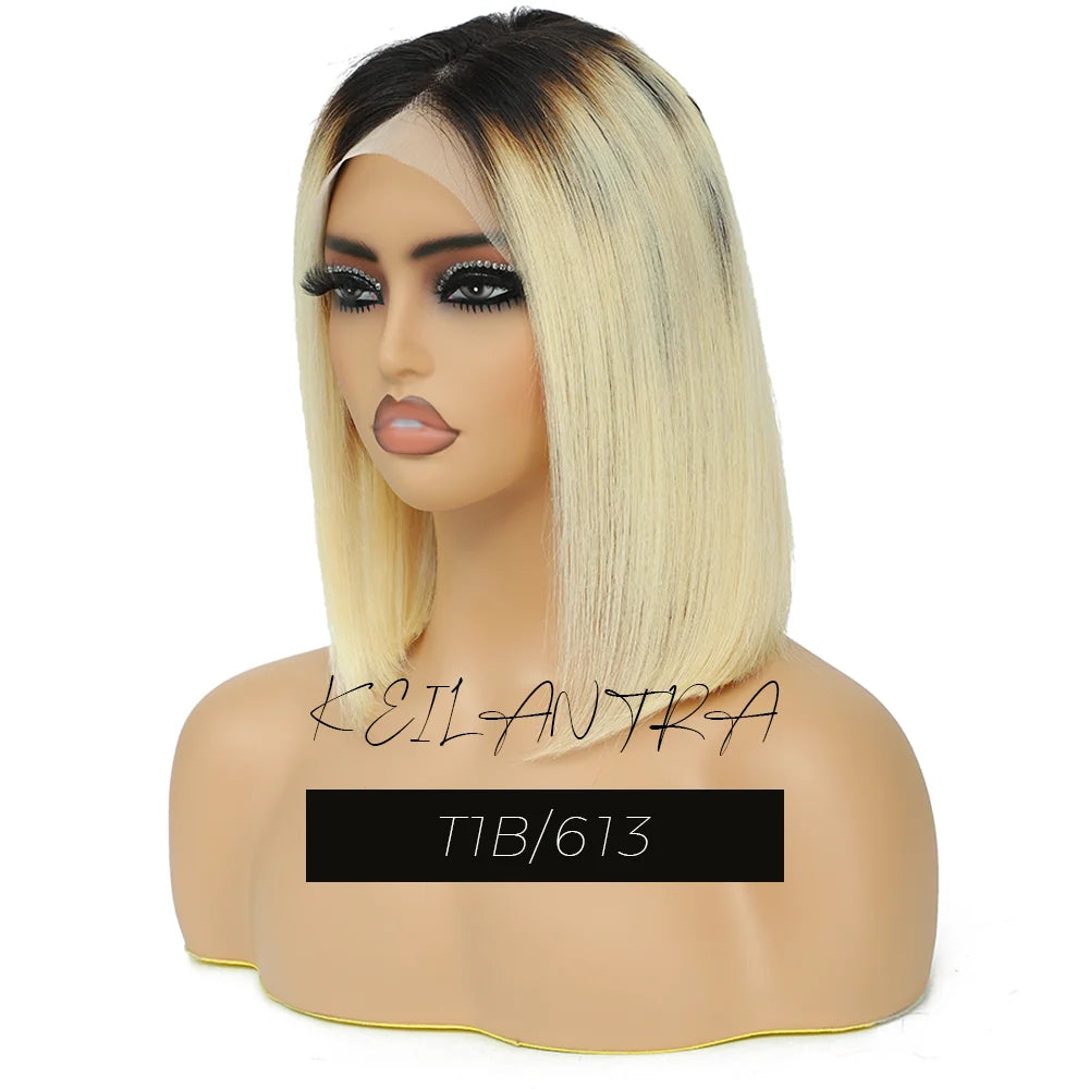 Pelucas frontales de encaje recto y corto de color Bob con encaje transparente pre-arrancado