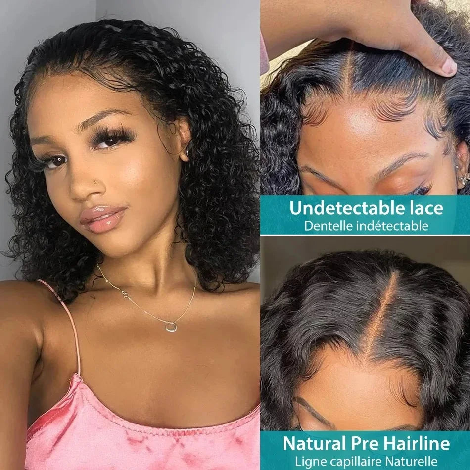 Perruques de cheveux humains courts ondulés 13X6 HD Lace Frontal Wig 13x4