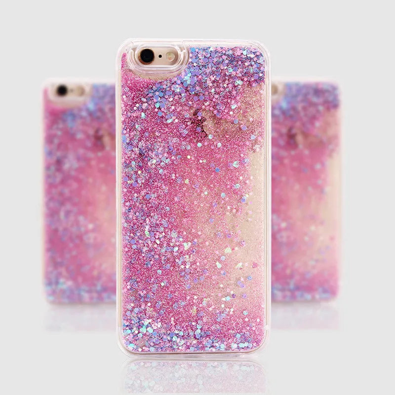 Love Heart Stars Glitter Phone Case For iPhone 15 14 13 12 11 Pro Max XS XR SE 2022 7 8 Plus Dynamic Liquid Quicksand Back Cover