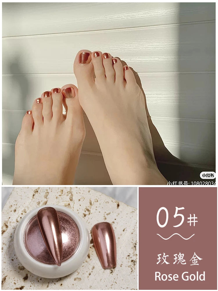 6Pcs Chrome Nail Powder Metallic Mirror Glitter Effect Holographic Metallic Chrome Powder for Nails Rose Gold Chrome Nail Powder