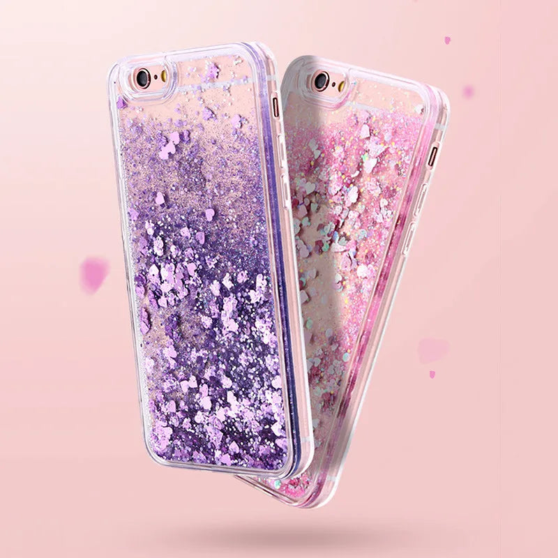 Love Heart Stars Glitter Phone Case For iPhone 15 14 13 12 11 Pro Max XS XR SE 2022 7 8 Plus Dynamic Liquid Quicksand Back Cover