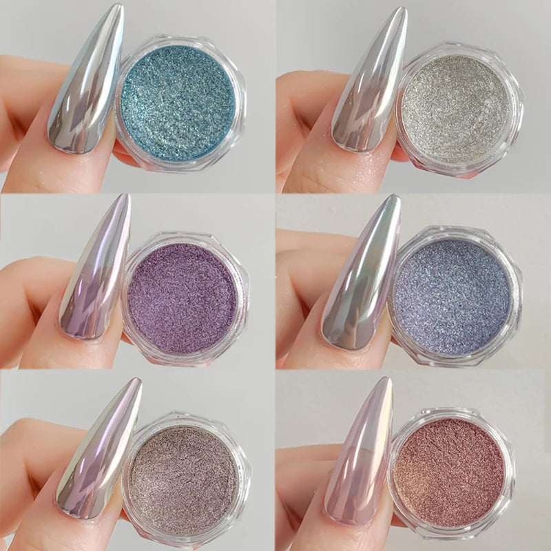 6Pcs Chrome Nail Powder Metallic Mirror Glitter Effect Holographic Metallic Chrome Powder for Nails Rose Gold Chrome Nail Powder