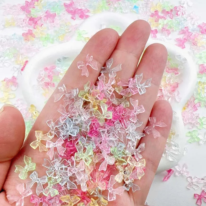 100pcs Cute Resin Bowknot Nail Charms Candy Color Clear Nail Art decoration Accessories Manicure DIY Handmade Crafts