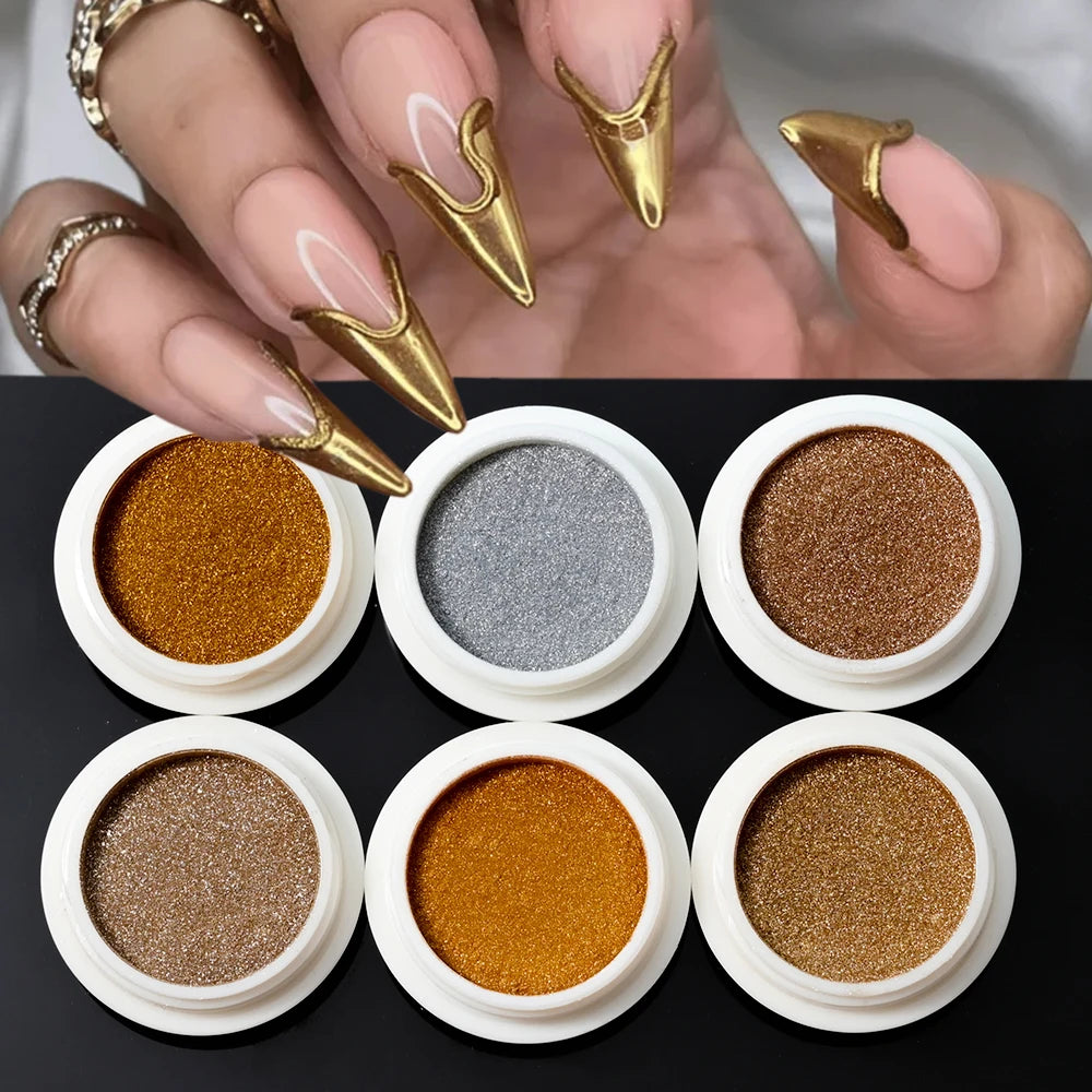 6Pcs Chrome Nail Powder Metallic Mirror Glitter Effect Holographic Metallic Chrome Powder for Nails Rose Gold Chrome Nail Powder