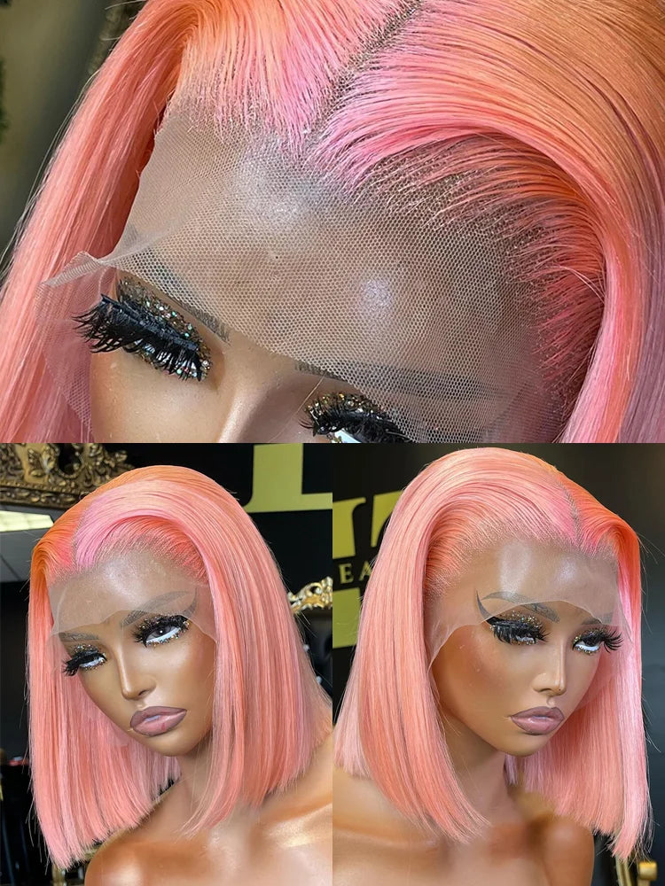 Pelucas frontales de encaje recto y corto de color Bob con encaje transparente pre-arrancado