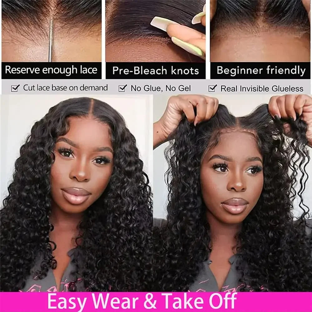 Deep Wave Glueless Wig Human Hair Ready To Wear And Go PrePlucked For Women Precut 13x6 Frontal