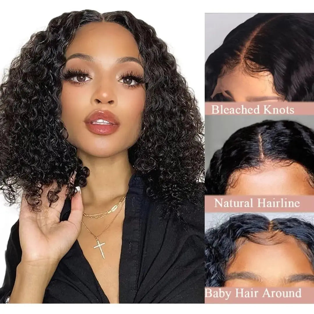 Peluca Bob corta SIN DESPLAZO Pelucas de cabello humano con ondas profundas Encaje transparente