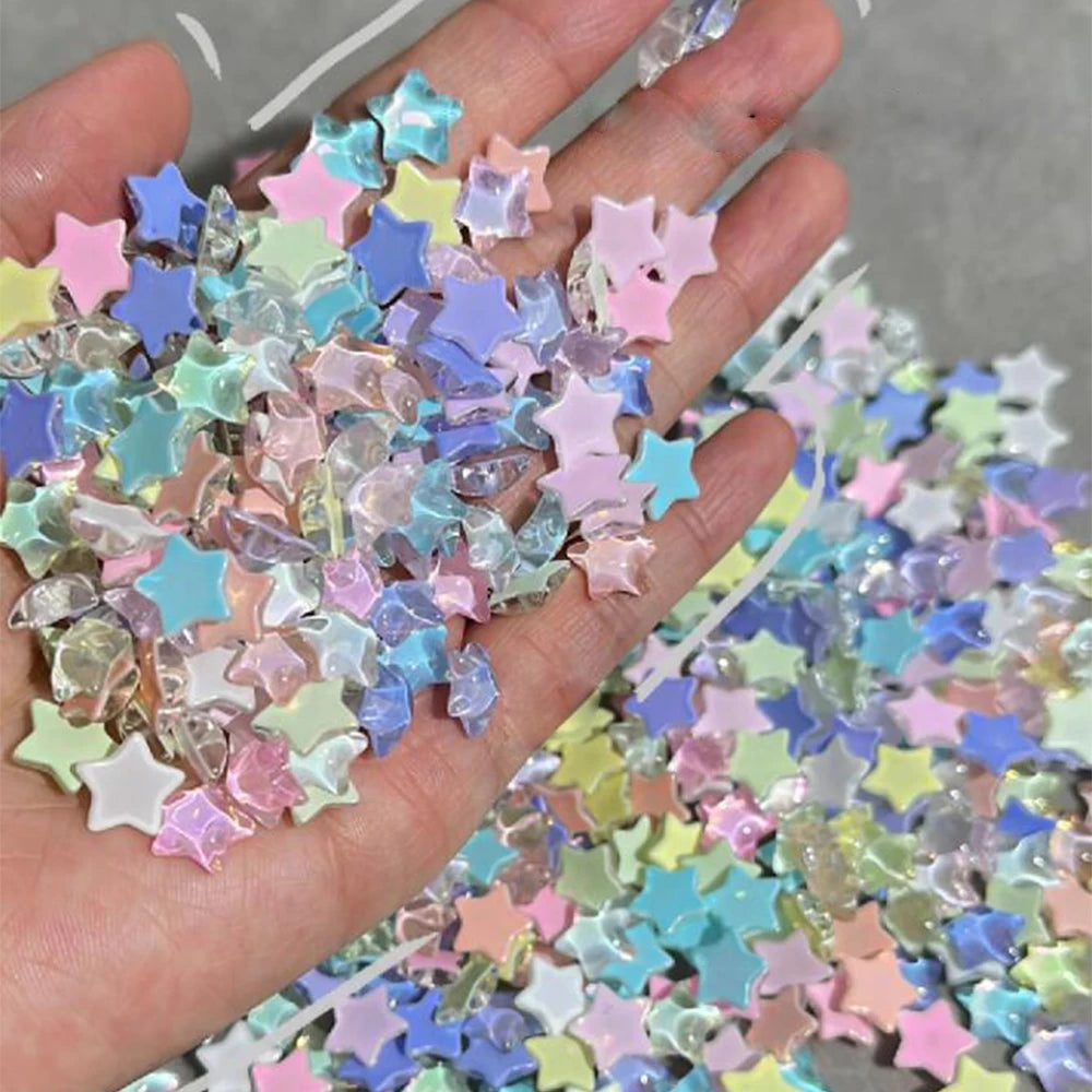 50 piezas de abalorios de estrella transparentes de colores variados para uñas, 10 mm, resina plana, diamantes de imitación, estrellas de cristal, joyería, decoración de uñas, manicura DIY*