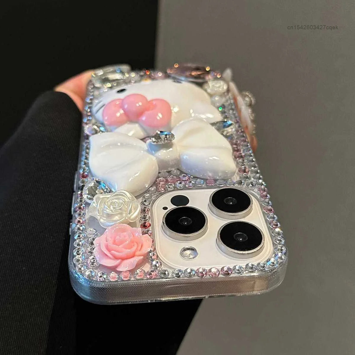 Sanrio Full Rhinestone Heart Hello Kitty Phone Case For Iphone 15 Pro Max 14 13 12 11 X Xr Xsmax Women Luxury Protective Cover