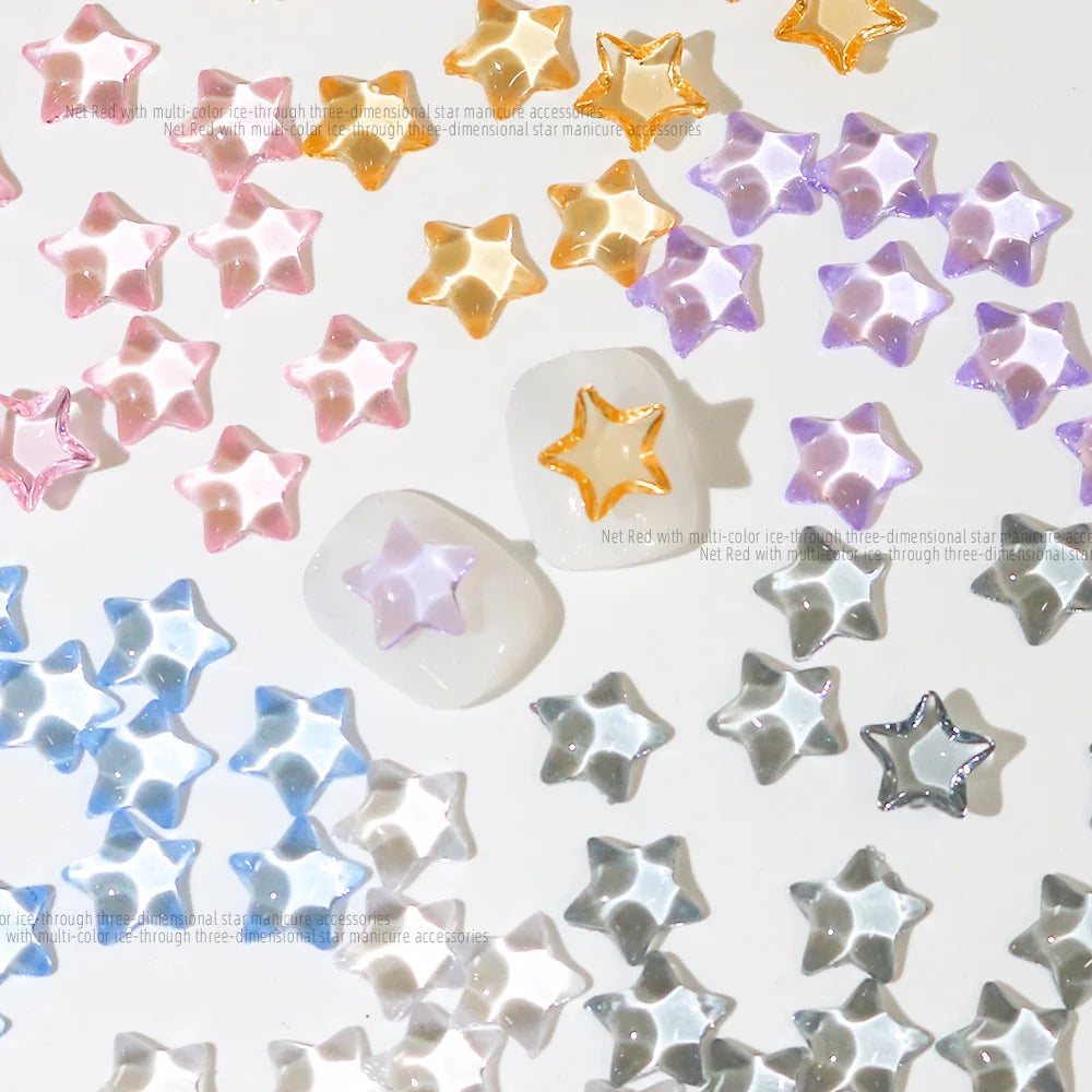 50 piezas de abalorios de estrella transparentes de colores variados para uñas, 10 mm, resina plana, diamantes de imitación, estrellas de cristal, joyería, decoración de uñas, manicura DIY*
