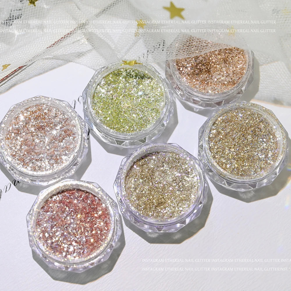 6Pcs Chrome Nail Powder Metallic Mirror Glitter Effect Holographic Metallic Chrome Powder for Nails Rose Gold Chrome Nail Powder