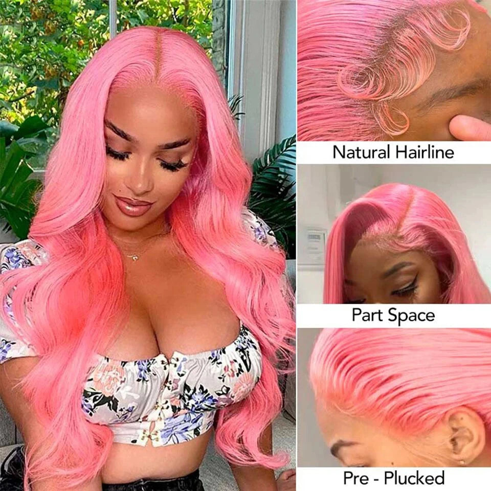 Light Pink Lace Front Wig Human Hair Wigs Body WAVE