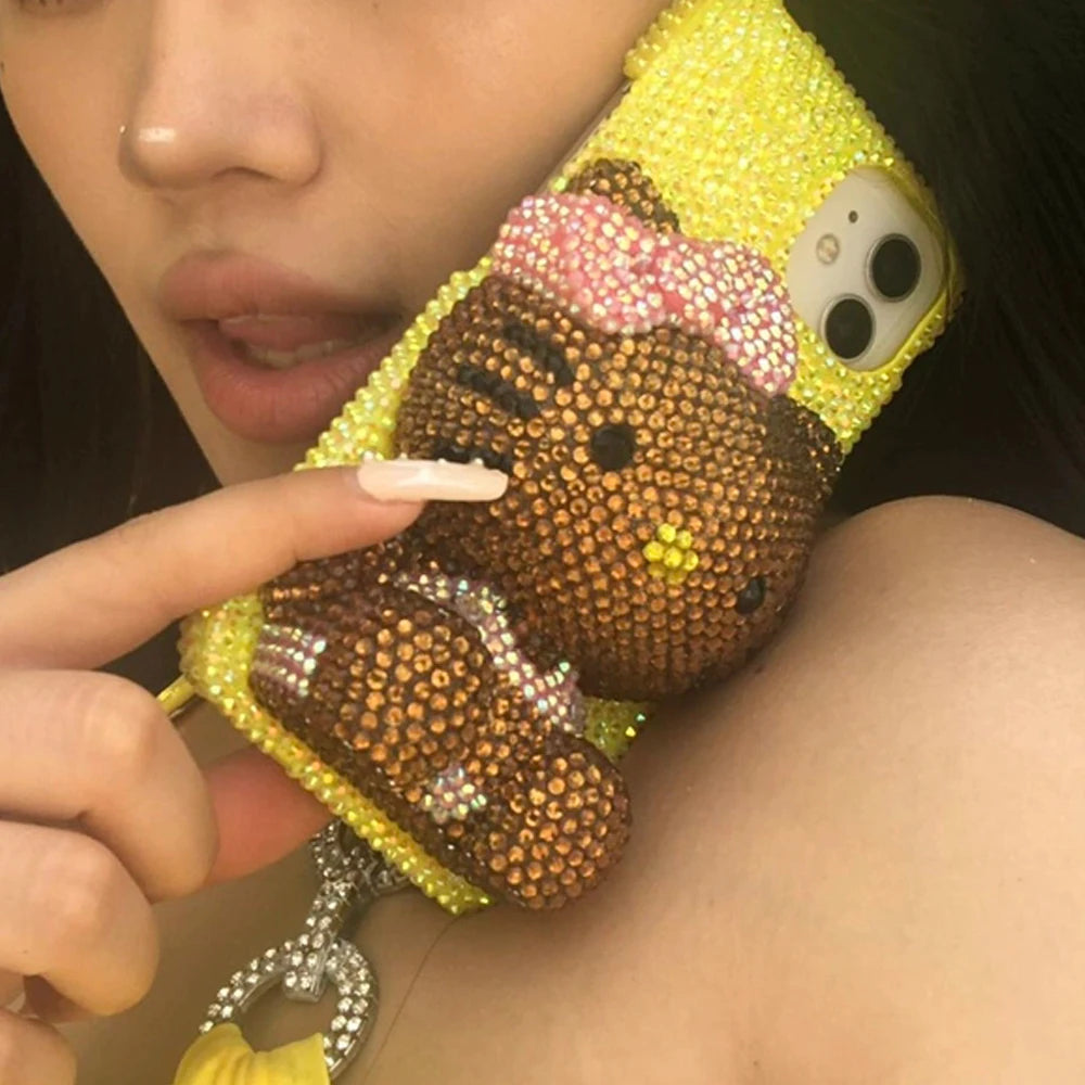 Rhinestone Bling Crystal Phone Case Chain For iPhone 16 12 13 14 15Pro Max X Xs XR 7 8 Plus SE 2 3 10 Transparent Bumper Cover