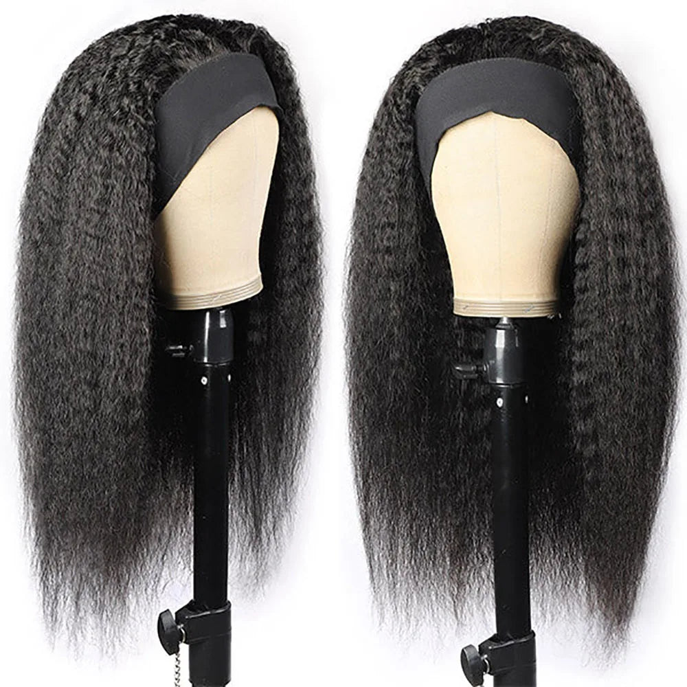 Perruques bandeau crépues et lisses en cheveux humains Remy prêtes à porter Yaki