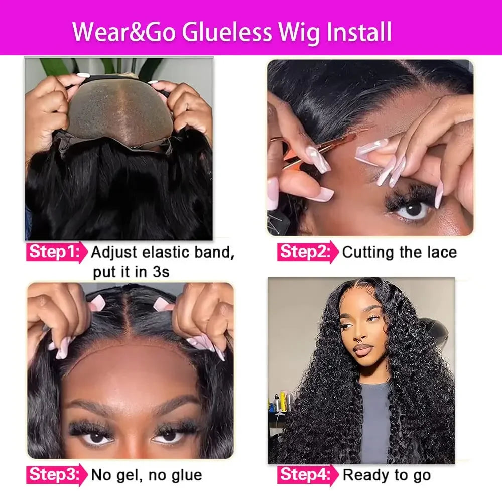Deep Wave Glueless Wig Human Hair Ready To Wear And Go PrePlucked For Women Precut 13x6 Frontal