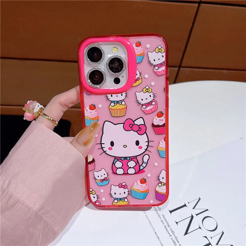 Coque de téléphone rose mignonne Hello Kitty Saniro Dessert Cake pour iPhone 13 14 15 Pro Max Kitty Hamburg Hot Dog Macaroon Clear Y2k cover