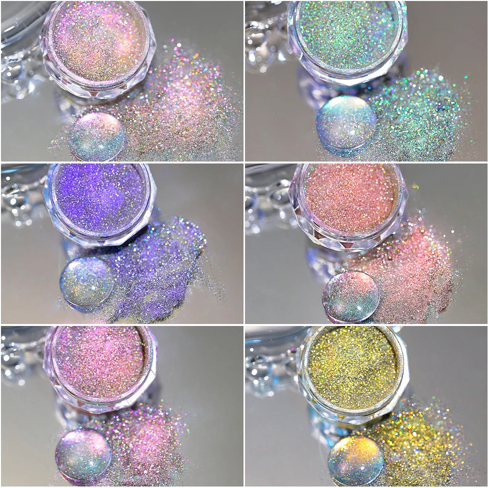 6Pcs Chrome Nail Powder Metallic Mirror Glitter Effect Holographic Metallic Chrome Powder for Nails Rose Gold Chrome Nail Powder