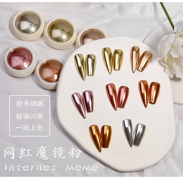 6Pcs Chrome Nail Powder Metallic Mirror Glitter Effect Holographic Metallic Chrome Powder for Nails Rose Gold Chrome Nail Powder