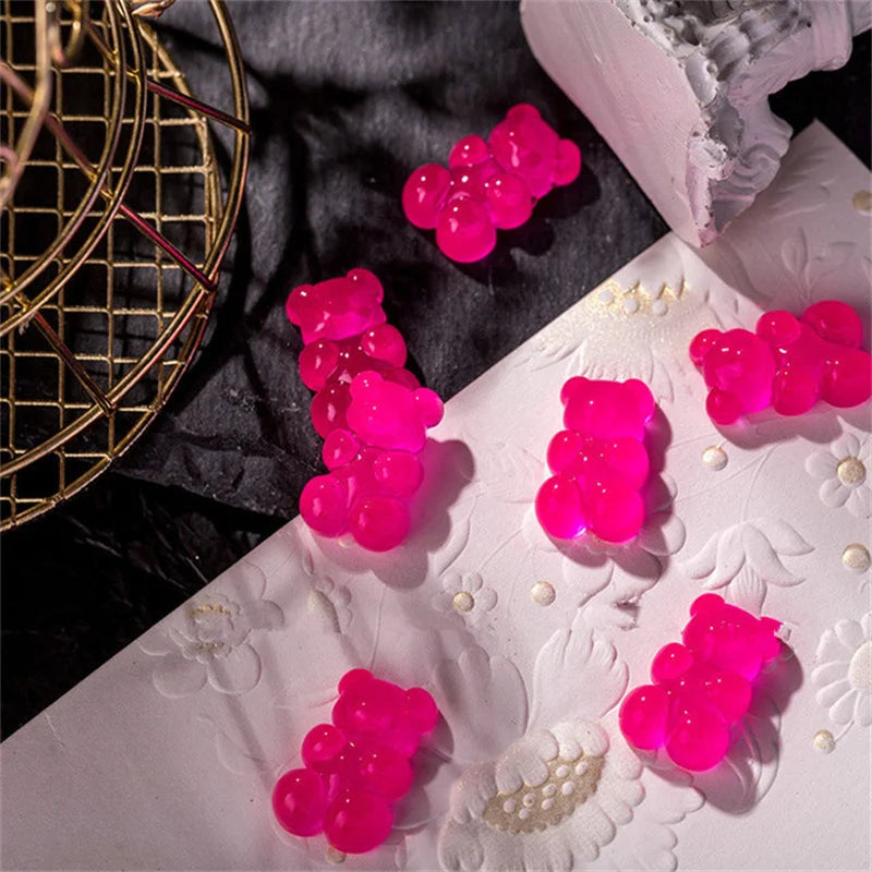 10 piezas de dijes de resina para decoración de uñas con dibujos de osos de gelatina en 3D, accesorios Kawaii, decoraciones para uñas a presión, suministros de bricolaje, piezas