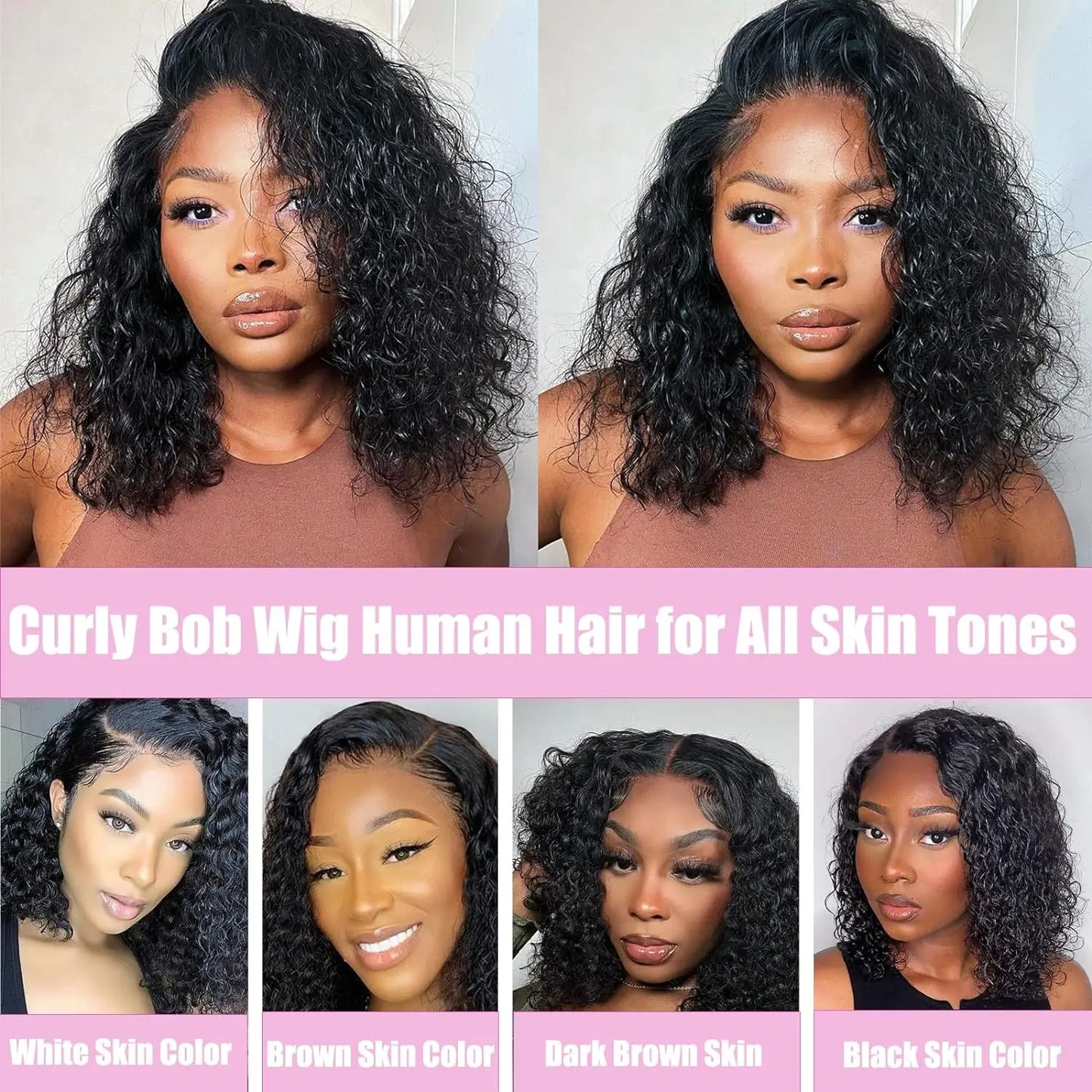 Peluca Bob corta SIN DESPLAZO Pelucas de cabello humano con ondas profundas Encaje transparente