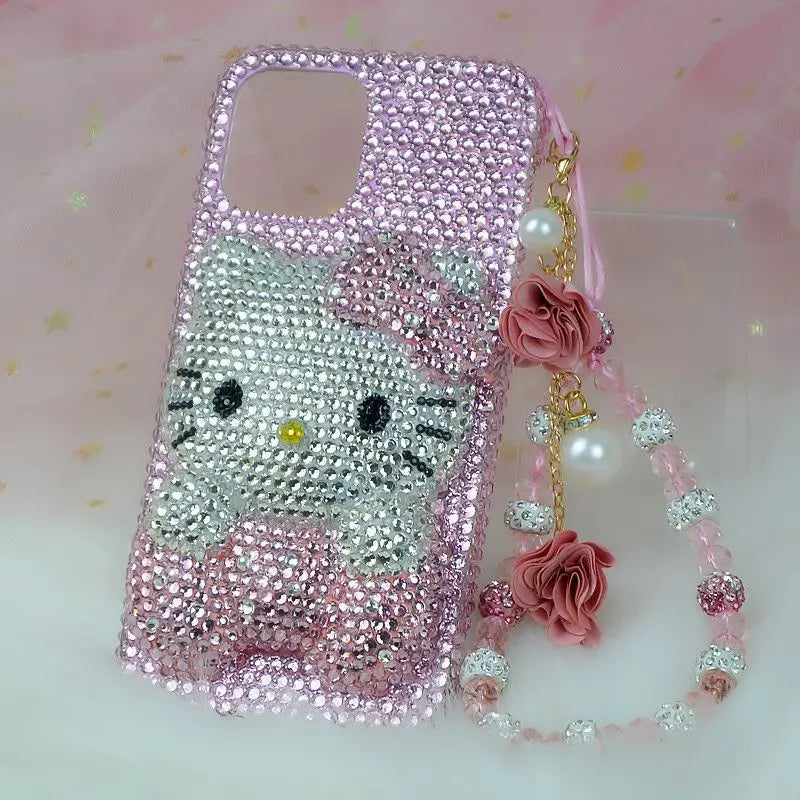 Rhinestone Bling Crystal Phone Case Chain For iPhone 16 12 13 14 15Pro Max X Xs XR 7 8 Plus SE 2 3 10 Transparent Bumper Cover