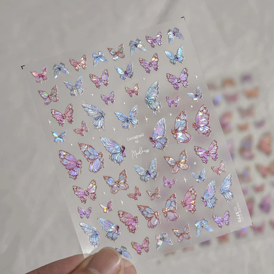 1 pieza de pegatinas para decoración de uñas con diseño de mariposa Aurora en relieve 5D, calcomanías autoadhesivas para decoración de uñas, suministros para uñas acrílicas 3D DIY