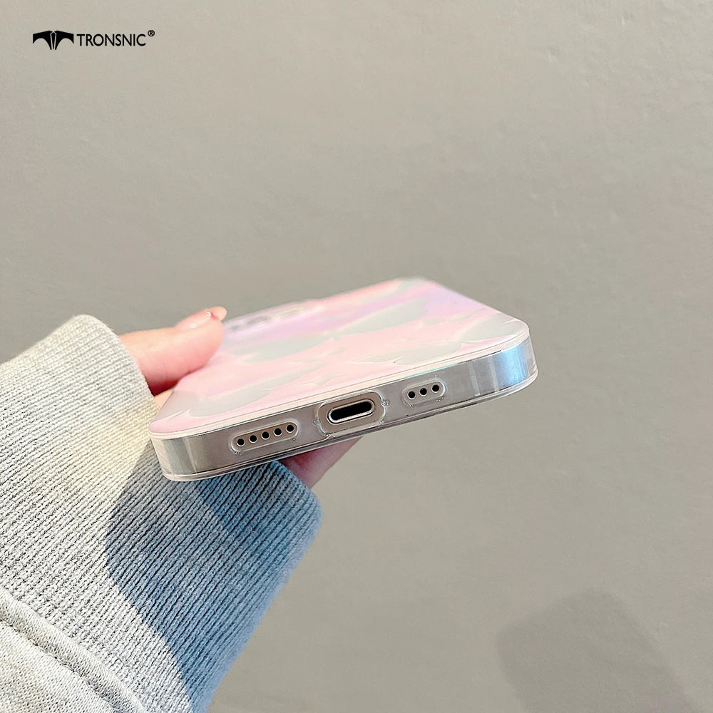 Ins Luxury Laser Butterfly Phone Case for iPhone 14 13 12 11 Pro Max Soft Silicone Clear Gradient Girls Glossy Pink Covers Funda