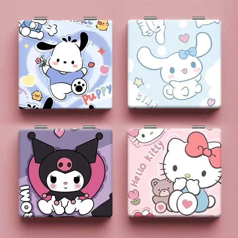 Nuevo espejo de maquillaje de mano Kawaii Sanrio Hello Kitty Kuromi My Melody, espejo plegable portátil, espejo de maquillaje para dormitorio de estudiantes