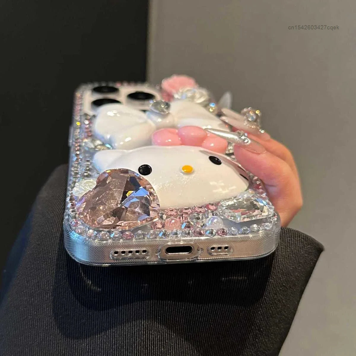 Sanrio Full Rhinestone Heart Hello Kitty Phone Case For Iphone 15 Pro Max 14 13 12 11 X Xr Xsmax Women Luxury Protective Cover