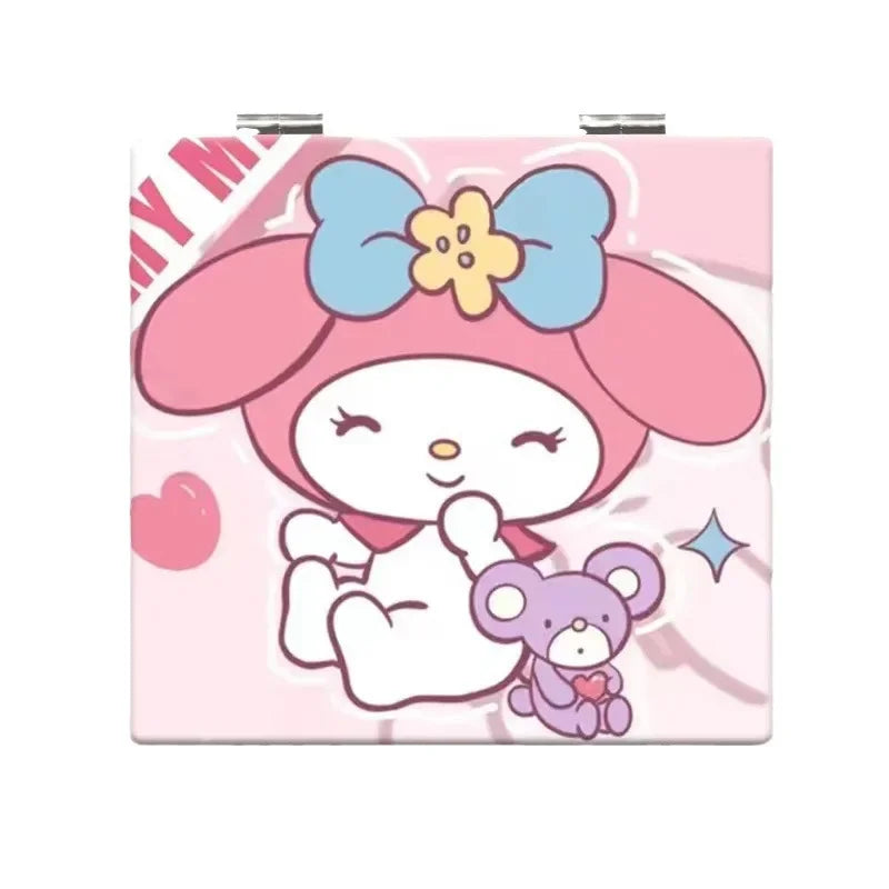 Nuevo espejo de maquillaje de mano Kawaii Sanrio Hello Kitty Kuromi My Melody, espejo plegable portátil, espejo de maquillaje para dormitorio de estudiantes