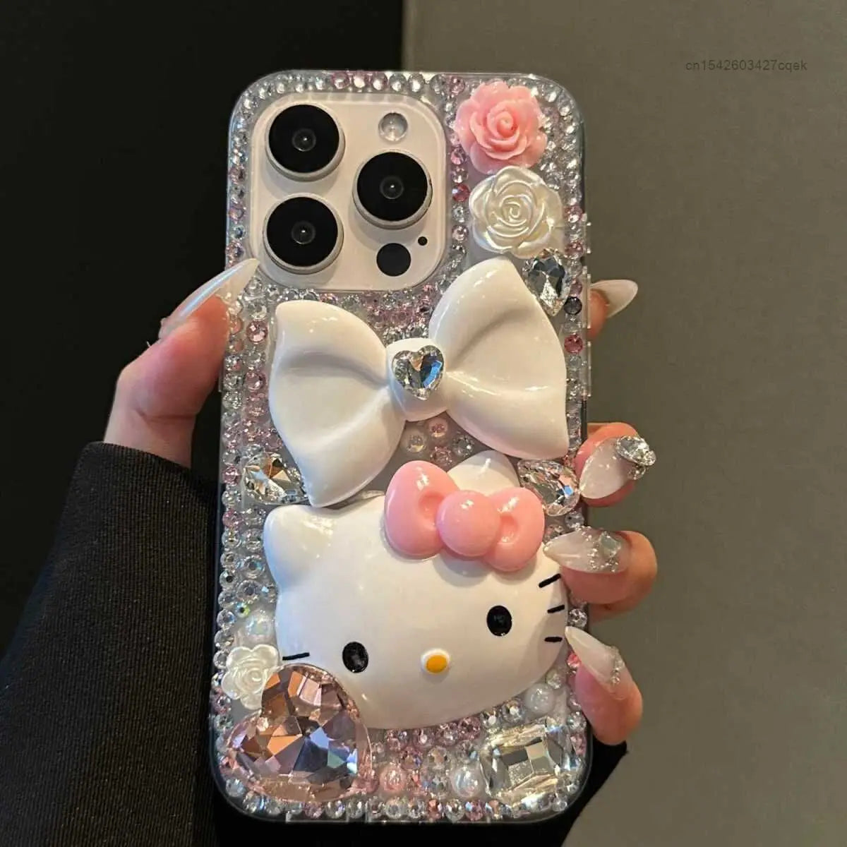 Sanrio Full Rhinestone Heart Hello Kitty Phone Case For Iphone 15 Pro Max 14 13 12 11 X Xr Xsmax Women Luxury Protective Cover