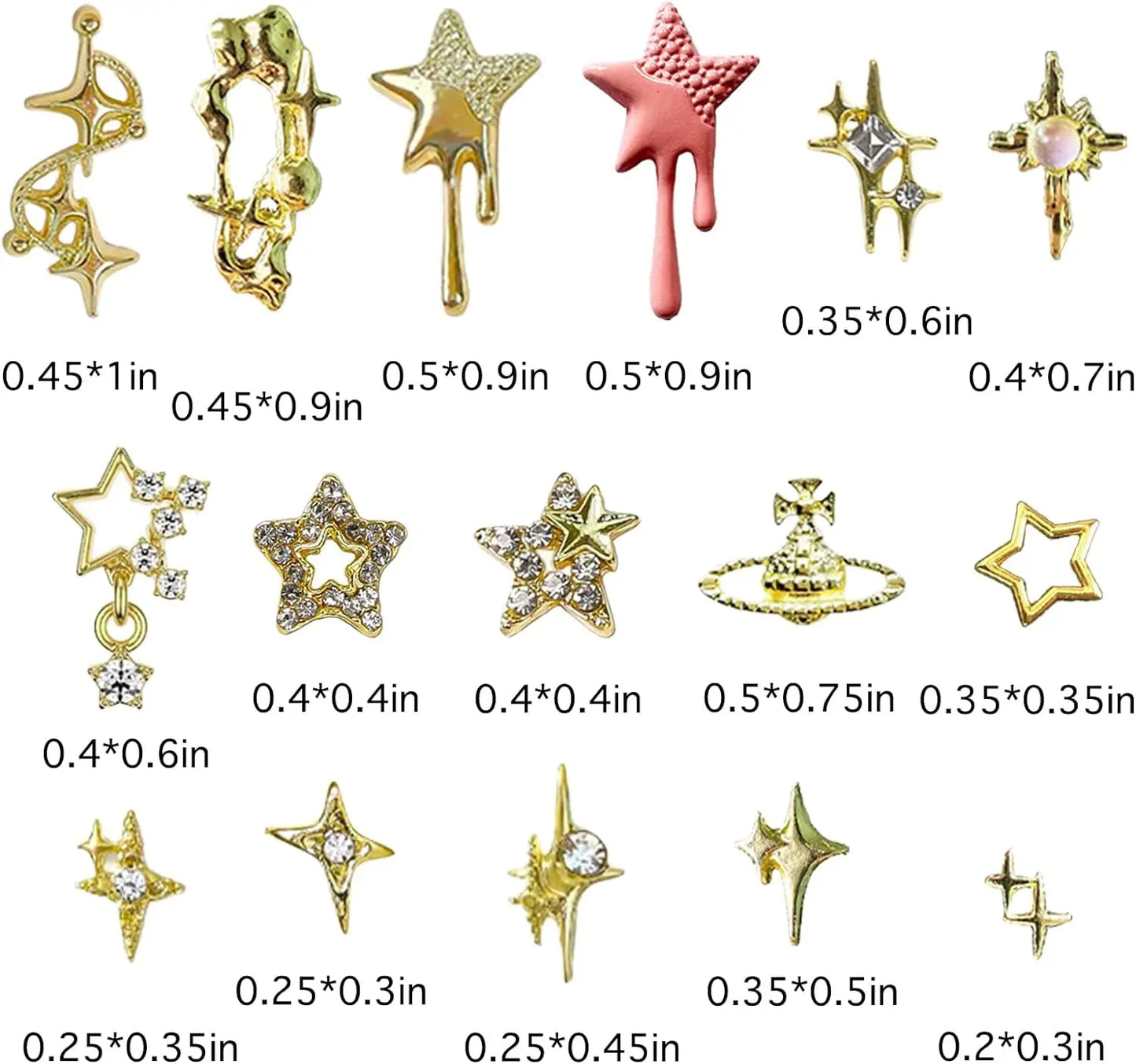 124PCS Star 3D Nail Charms for Acrylic Nails, Gold Alloy Nail Gems Starburst Nail Accessories, Nail Rhinestones for Nail Art